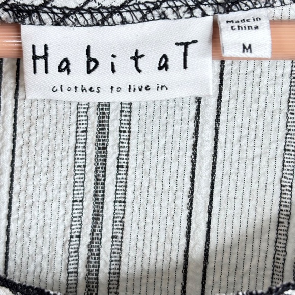 Habitat Boxy Tunic M 3/4 Sleeve Boho Lagenlook Mixed Print Black White Artsy - Picture 5 of 10